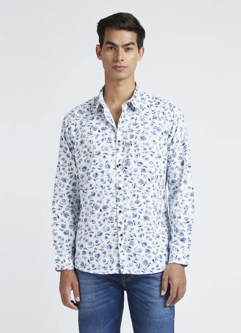 Blue Floral Print Full Sleeve Shirt, , large image number 1