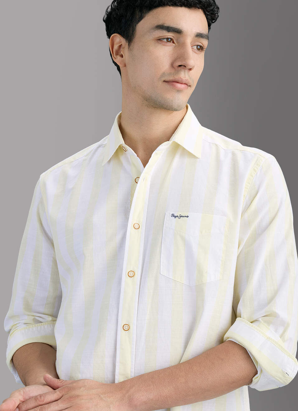 Men Yellow Striped Shirt, , large image number 4