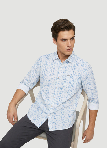 Men Blue Printed Oxford Long Sleeve Shirt
