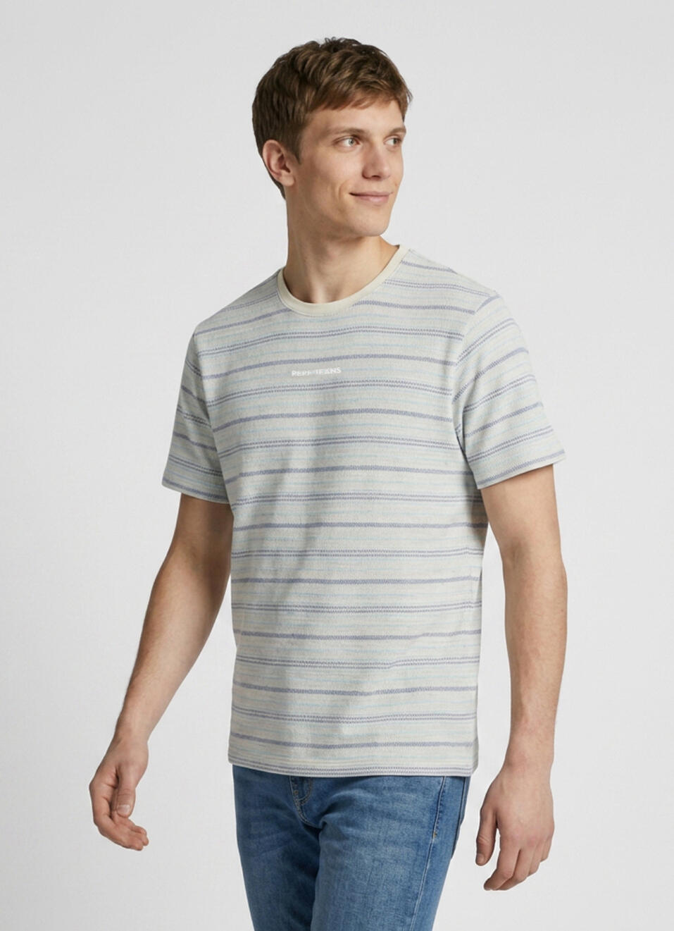 Men White Striped Relaxed Fit Short Sleeve T-shirt, , large image number 3