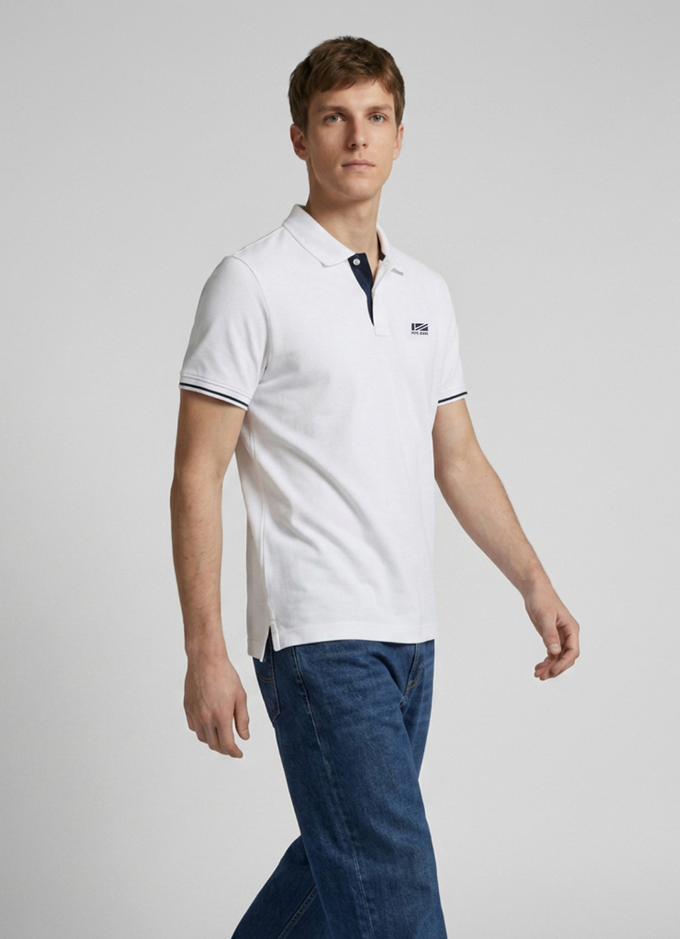 Men White Solid Short Sleeves Polo, , large image number 3