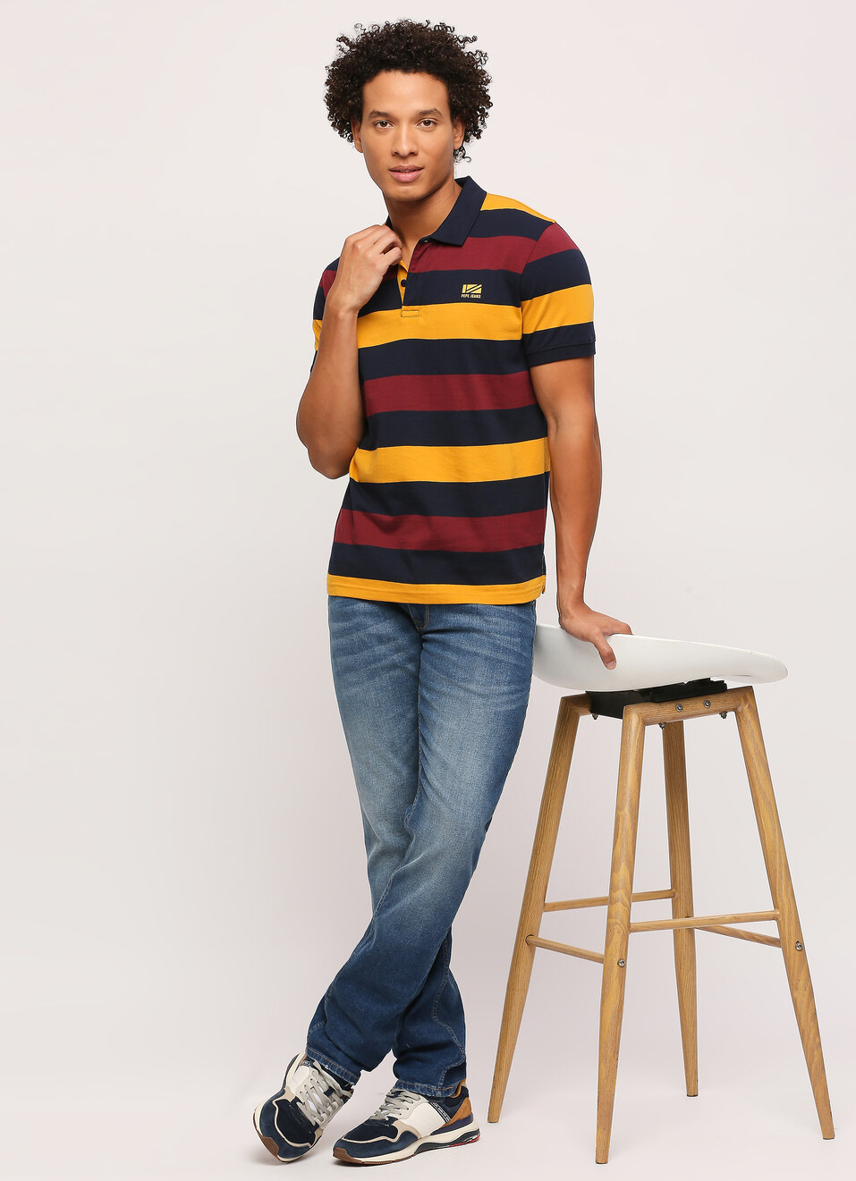 Stripes Ribbed Collar Polo, , large image number 5