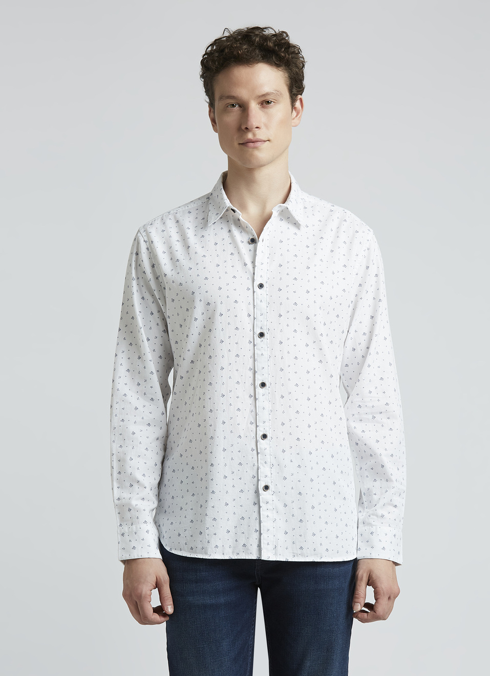 White Micro Print Full Sleeve Shirt, , large image number 1