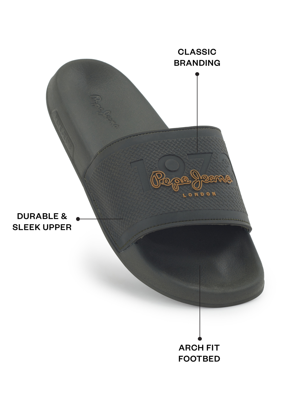 Green Lightweight Beach Slides With Textured Logo Print, , large image number 1