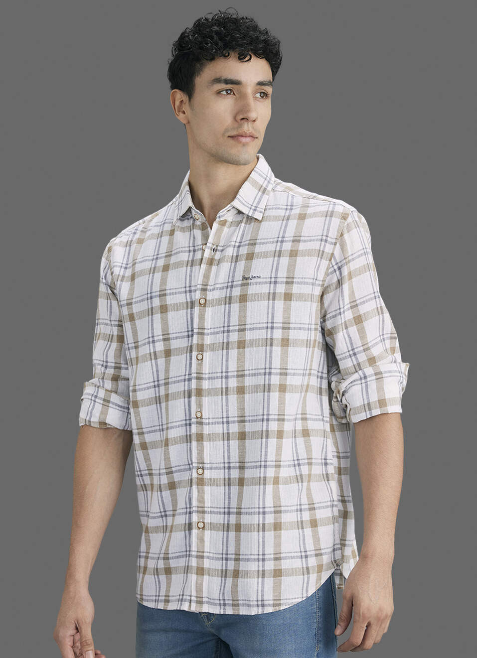Men Beige Checked Long Sleeve Shirt, , large image number 5