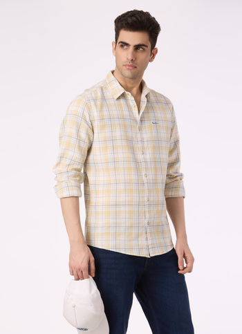 Men Yellow Check Full Sleeve Shirt