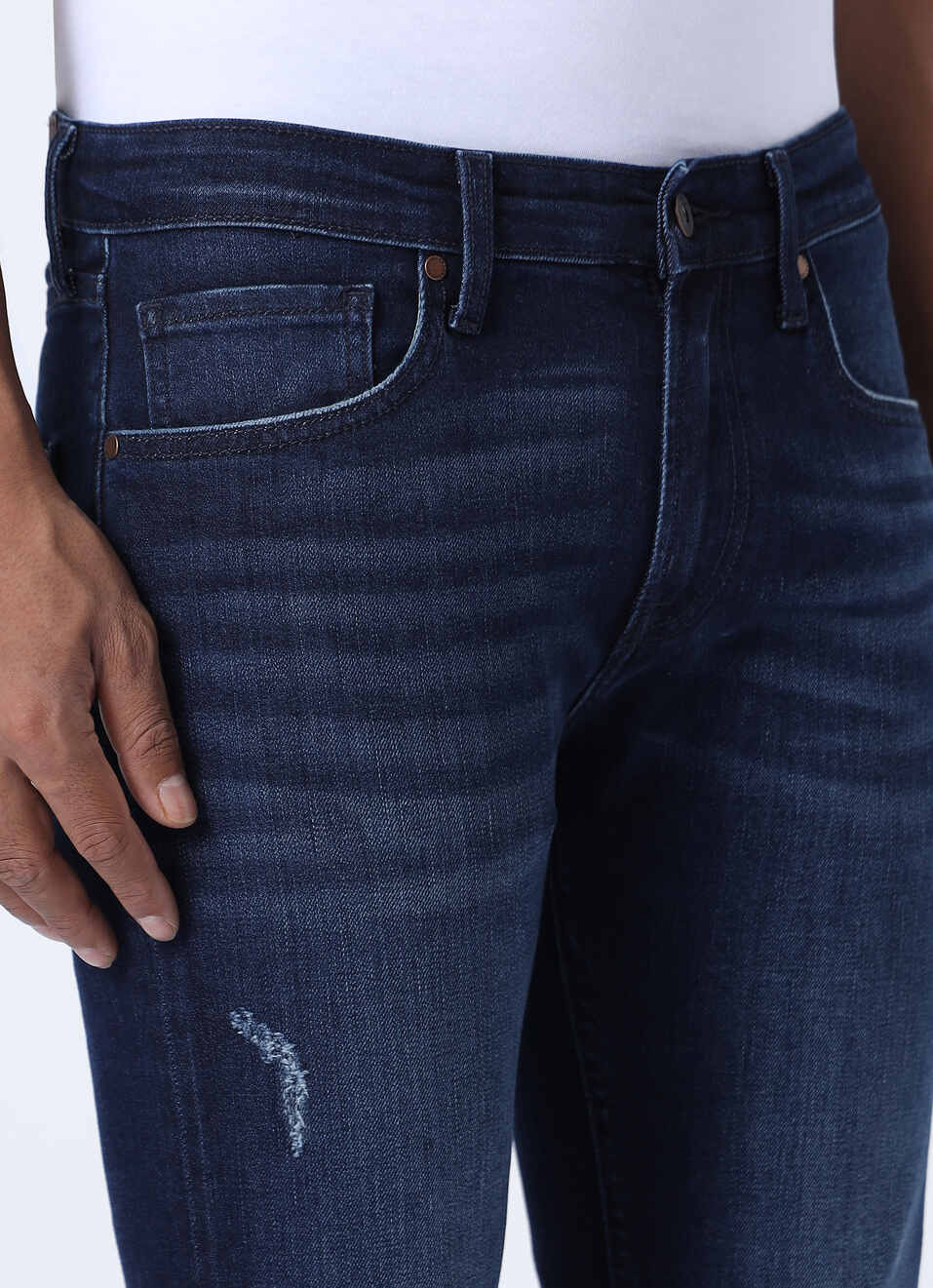 Men Dark Blue Mid Rise Slim Fit Stretchable Jeans, , large image number 4