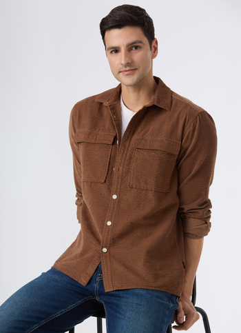 Men Brown Textured Shirt With Dual Flap Pocket