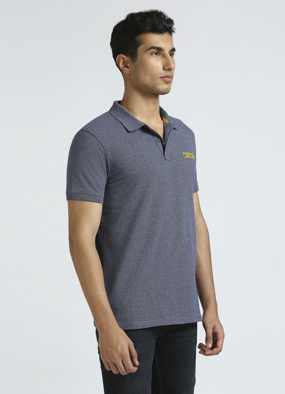 Blue Ribbed Collar Short Sleeve Polo, , large image number 3