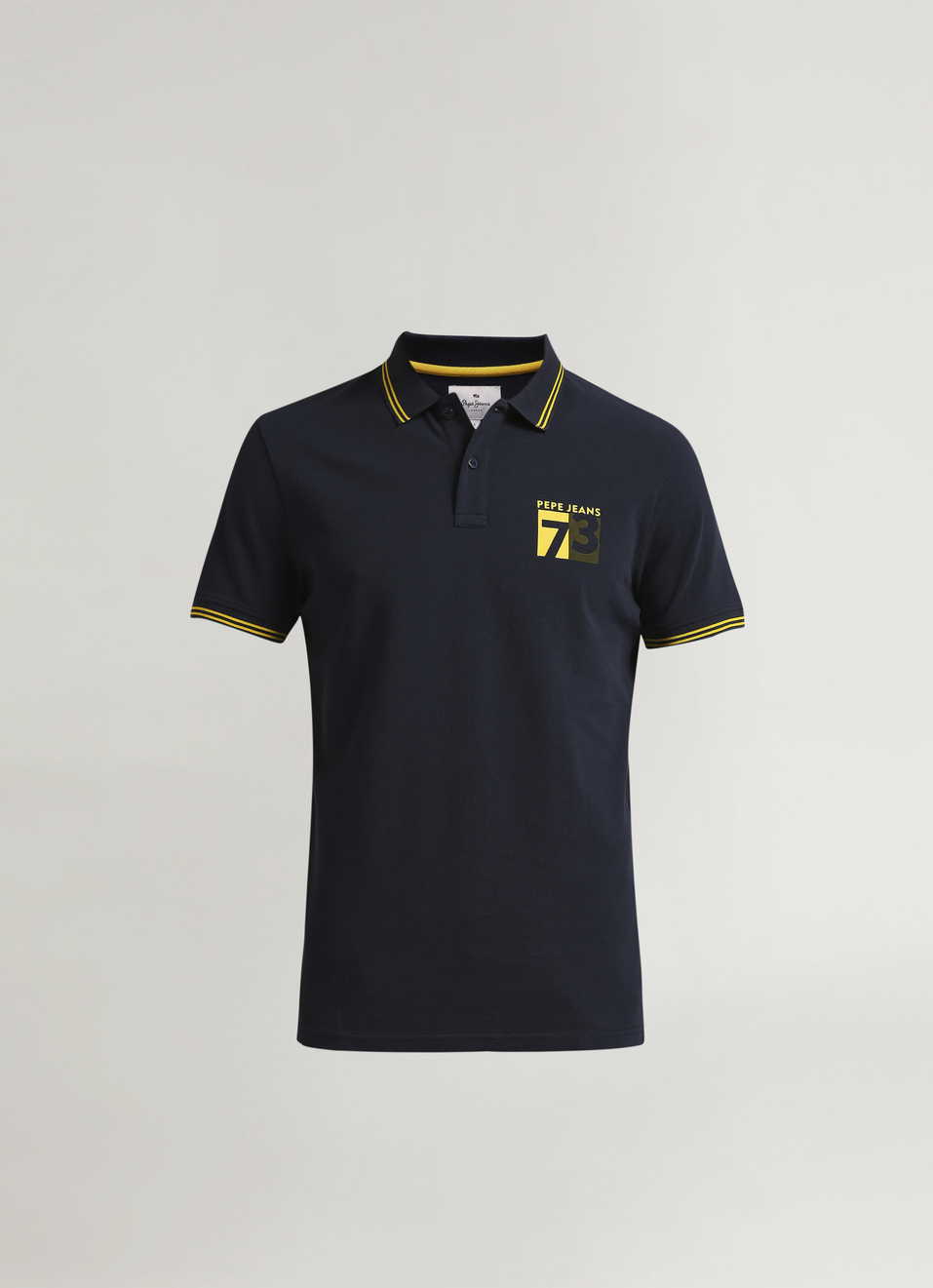 Navy Flock Print Contrast Tipping Detail Polo, , large image number 6