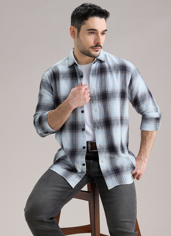 Men White Checked Dobby Long Sleeve Shirt