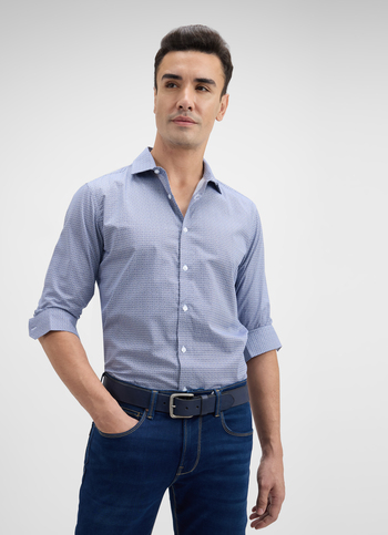 Men Blue Minimal Print Full Sleeve Shirt