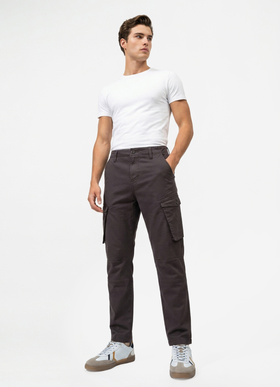 Men Charcoal Cargo Straight Fit Pants, , large image number 7