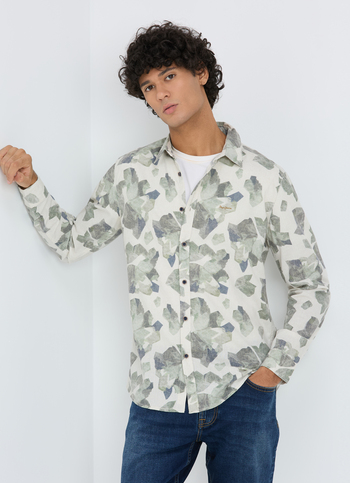 Men Olive Camouflage Print Full Sleeve Shirt