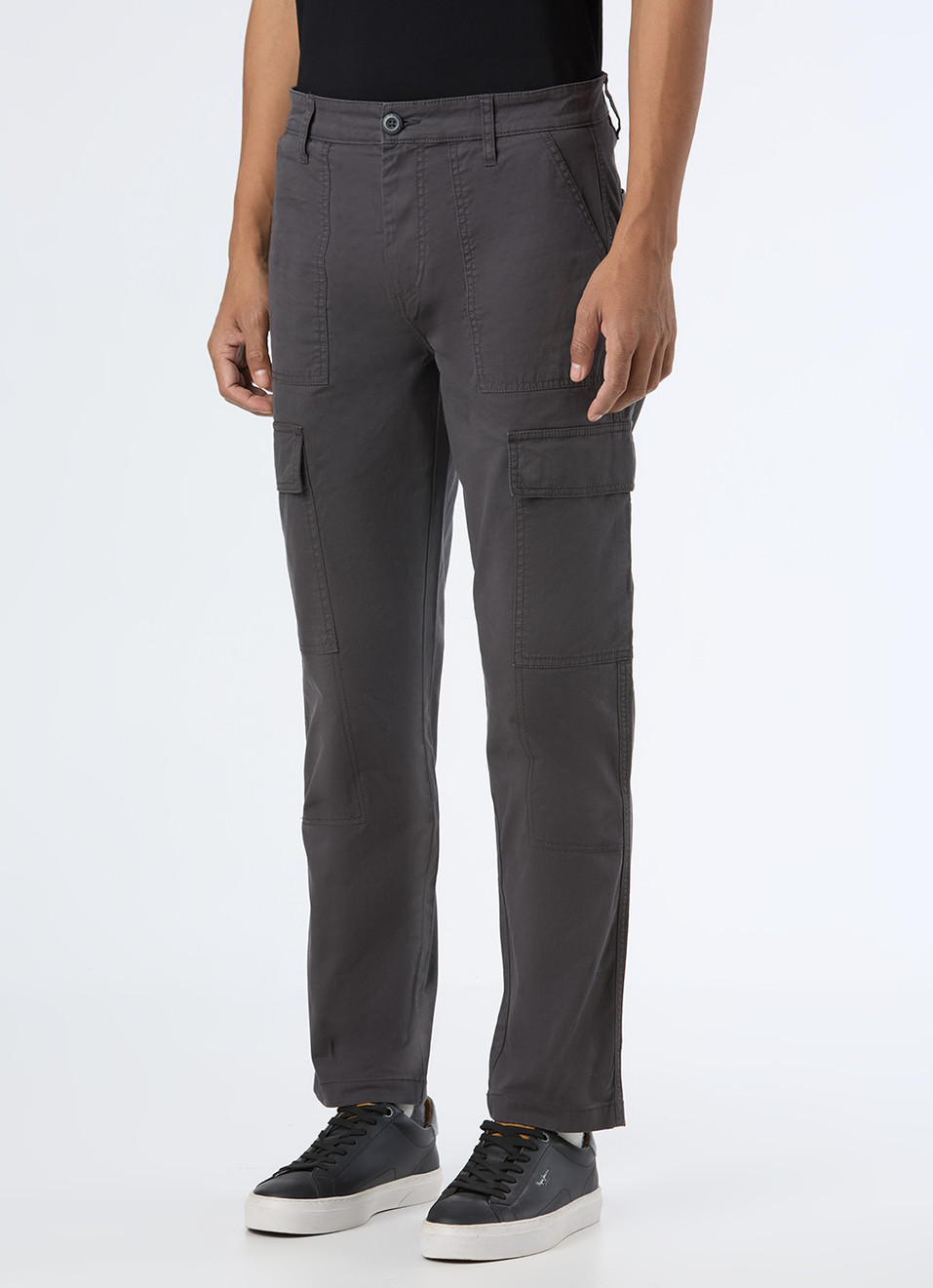 Men Grey Mid Rise Straight Fit Cargo Pant, , large image number 5