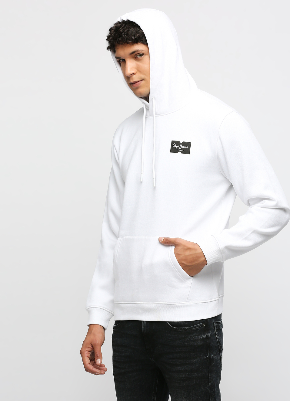 White Printed Hooded Sweatshirt, , large image number 3