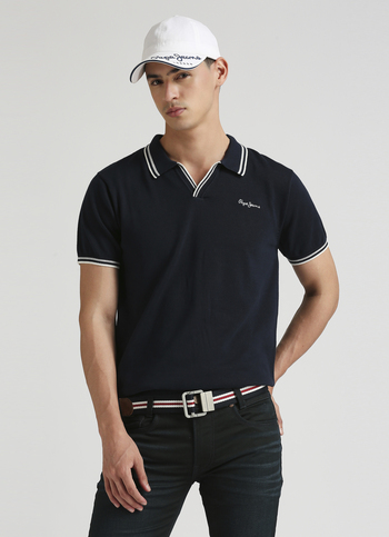 Navy Jonny Collar Short Sleeve Knitted Top