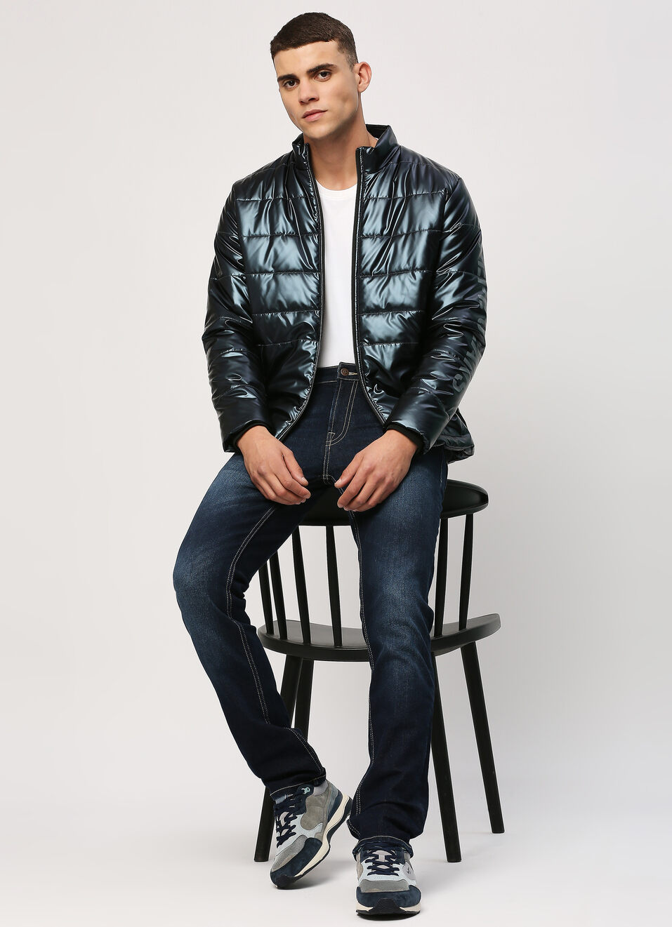 Navy Shiny Puffer Jacket, , large image number 6