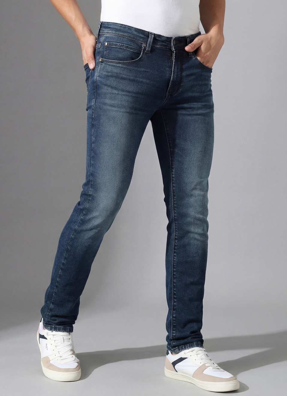 Vapour Blue Mid Rise Slim Fit Jeans, , large image number 0