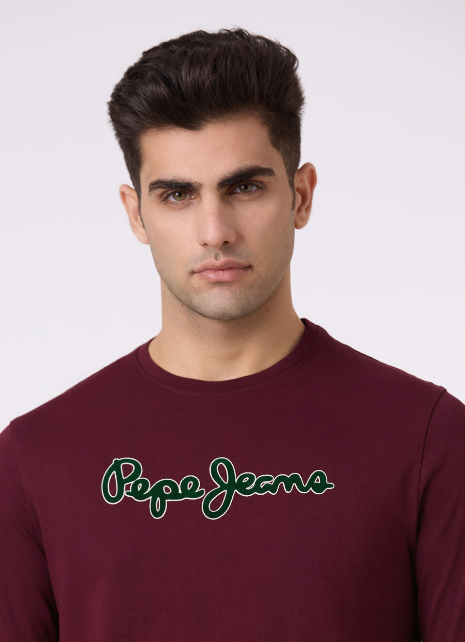 Men Burgundy Logo Print Full Sleeve T-shirt, , large image number 4