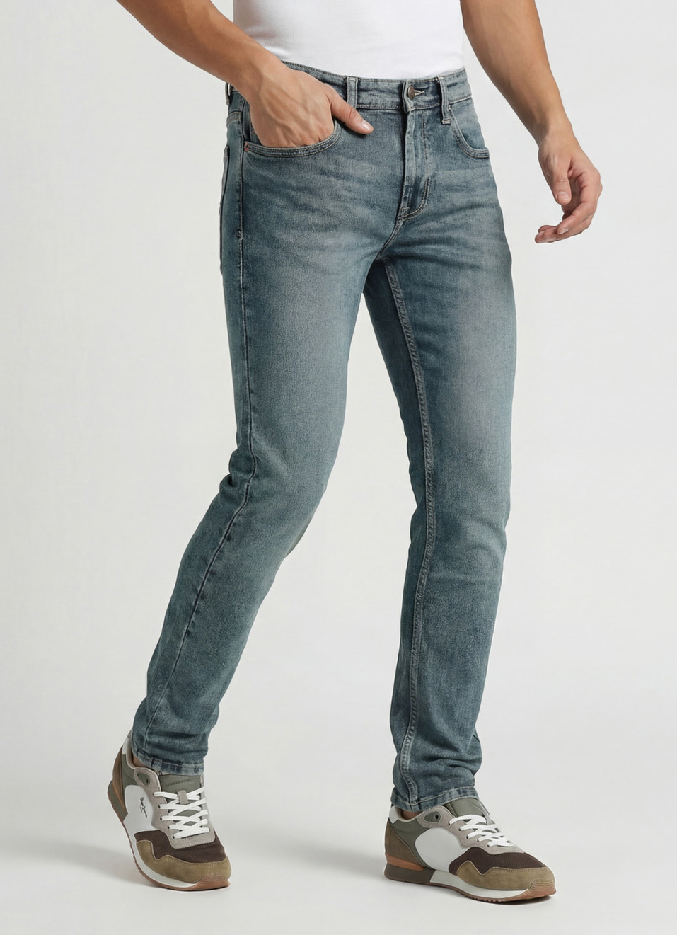 Vapour Dark Blue Low Rise Tapered Jeans, , large image number 0