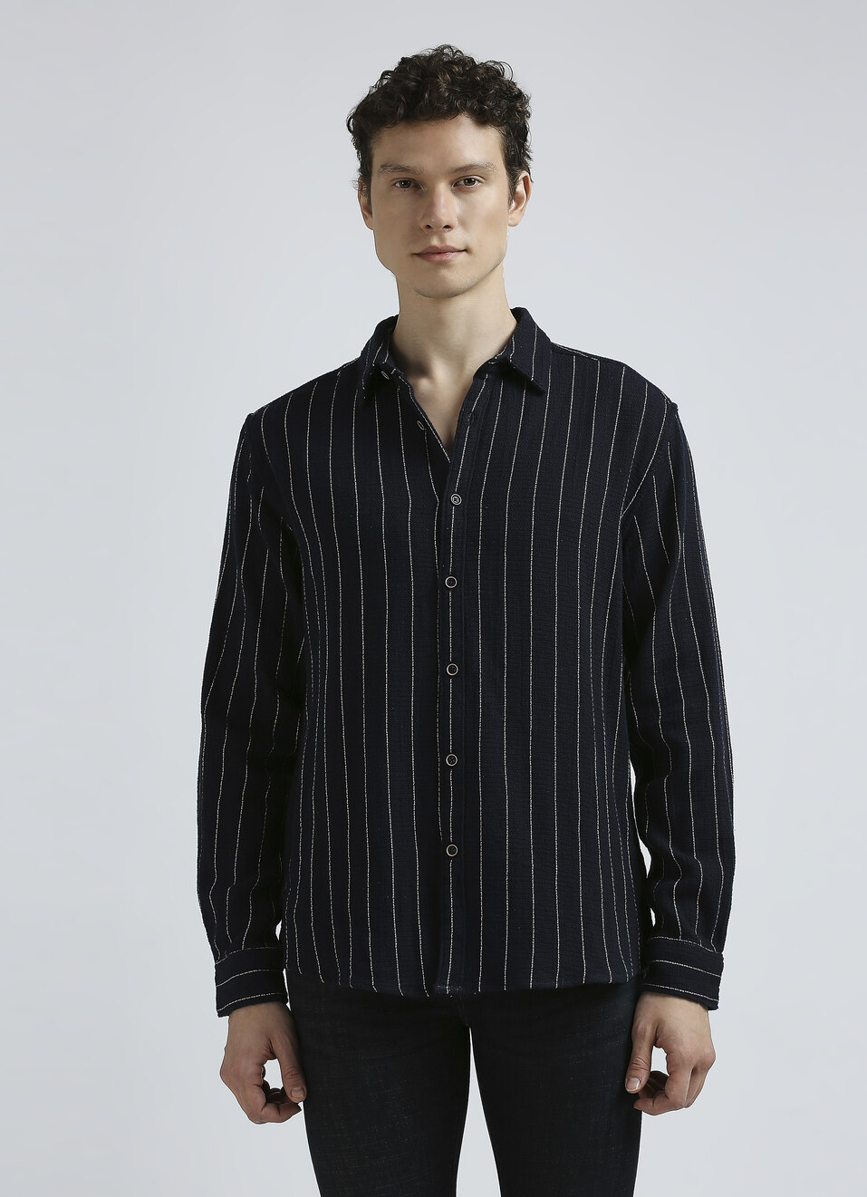 Navy Stripes Full Sleeved Shirt, , large image number 1