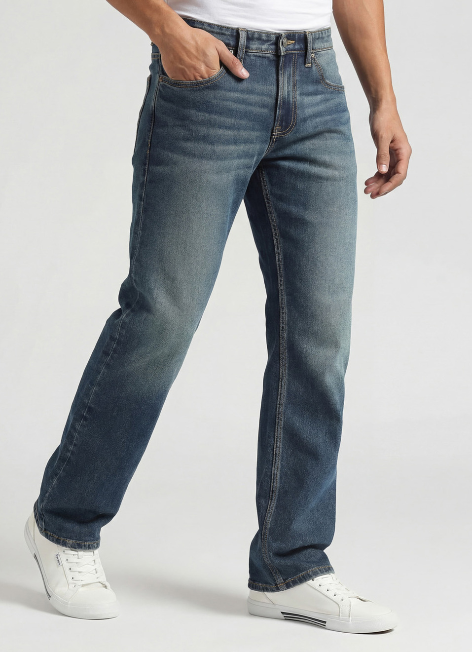 Kingston Mid Rise Dark Blue Straight Fit Jeans, , large image number 0