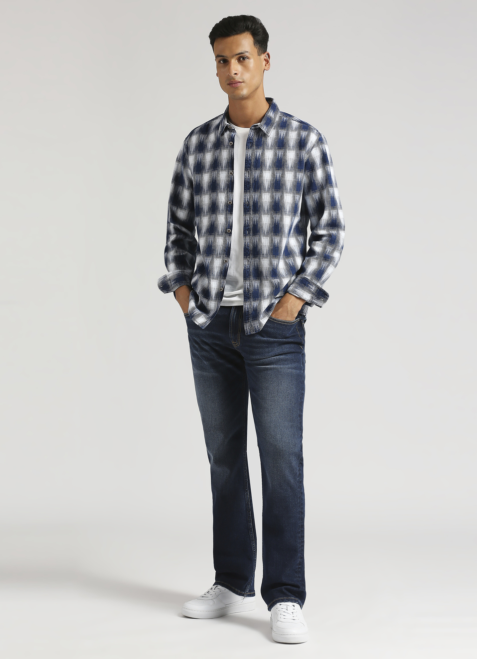 Yarn Dyed  Checks Indigo Long Sleeve Shirt, , large image number 5