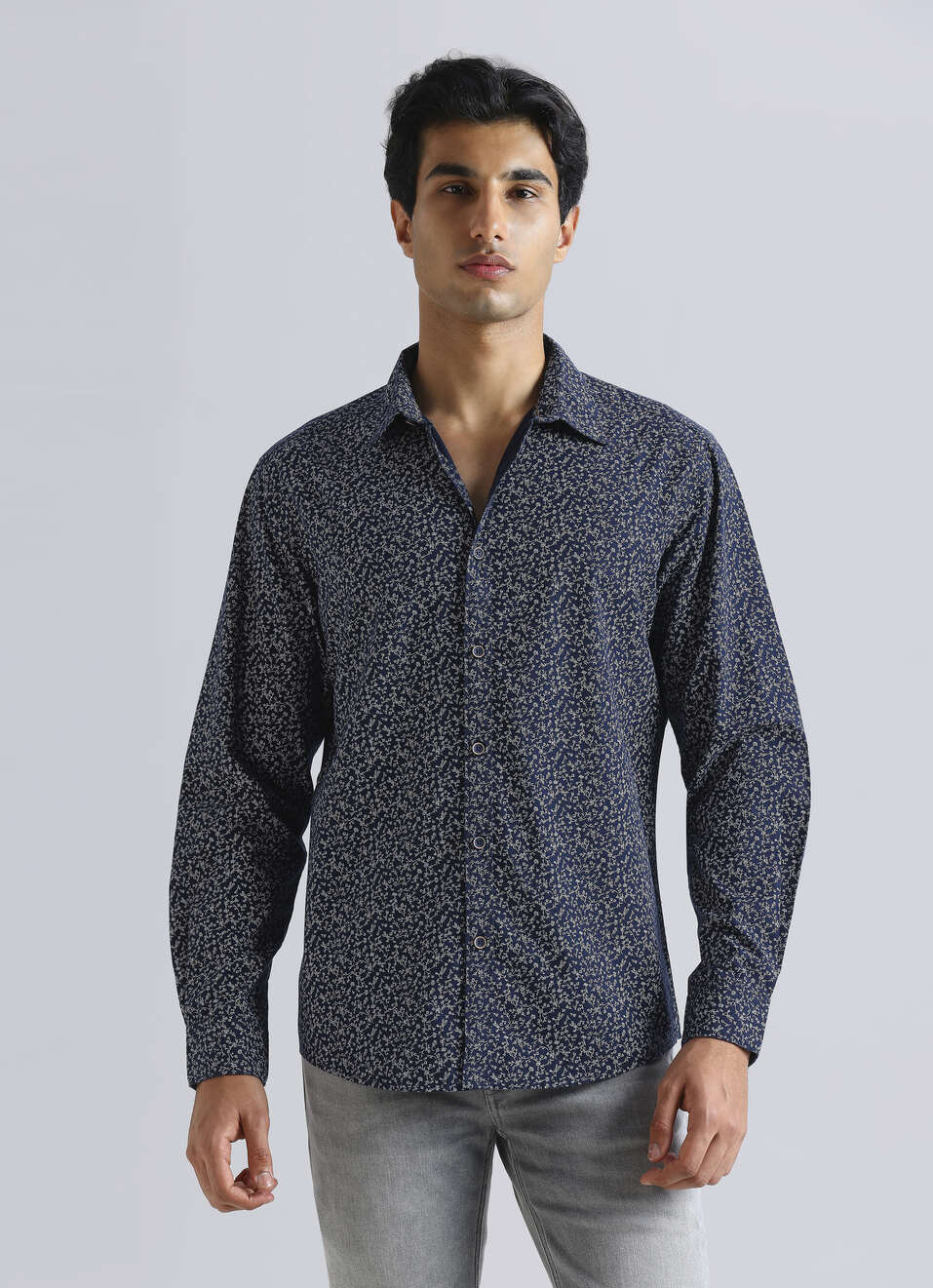Navy Floral Full Sleeve Shirt, , large image number 1