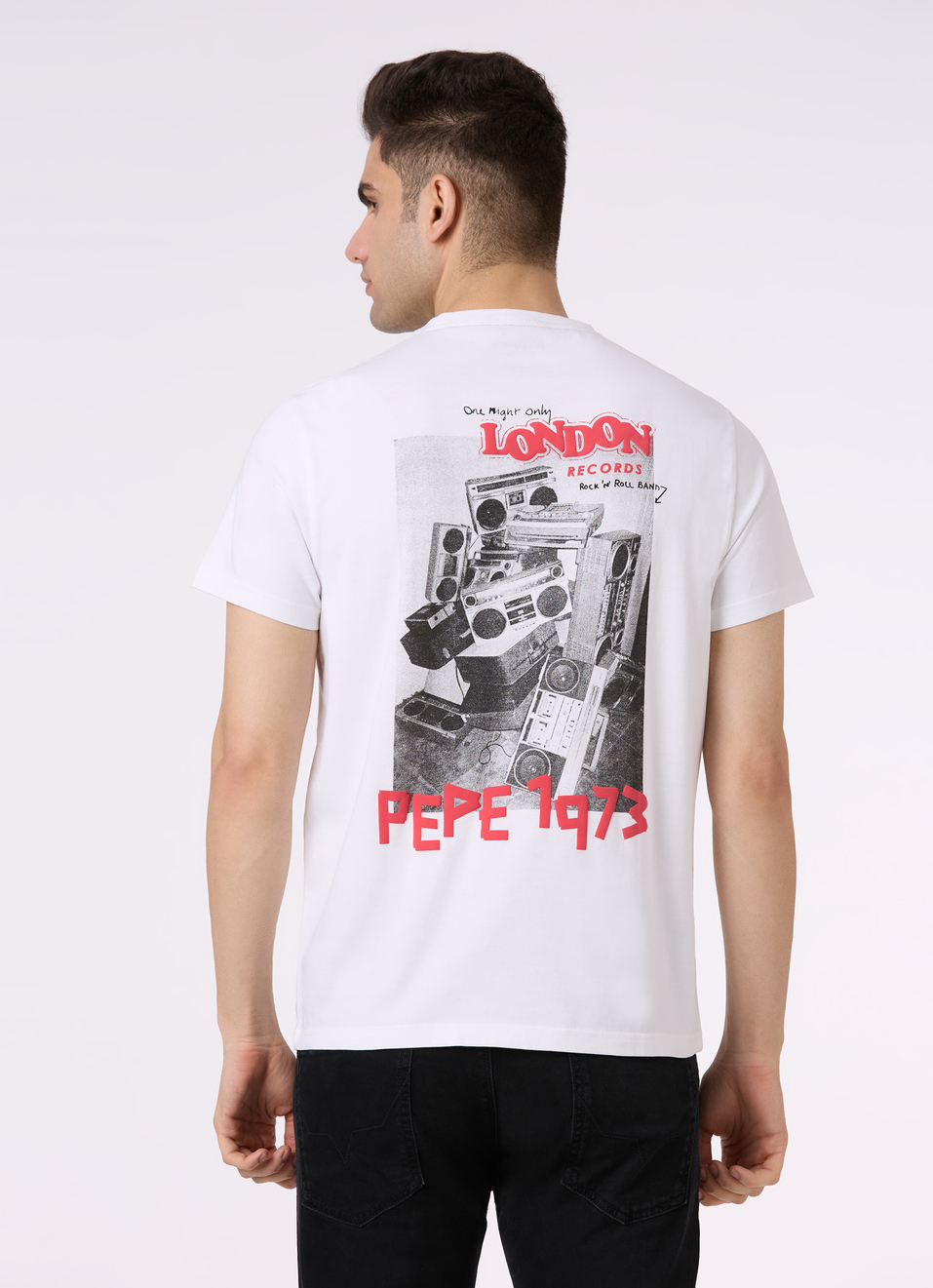 Men White Back Graphic Print Short Sleeve T-shirt, , large image number 2