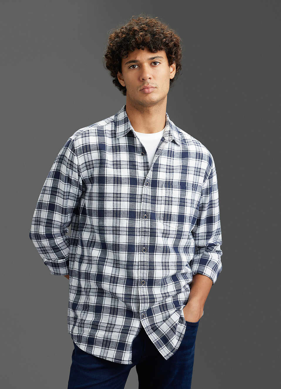 Men Blue Checked Regular Fit Full Sleeve Casual Shirt, , large image number 5
