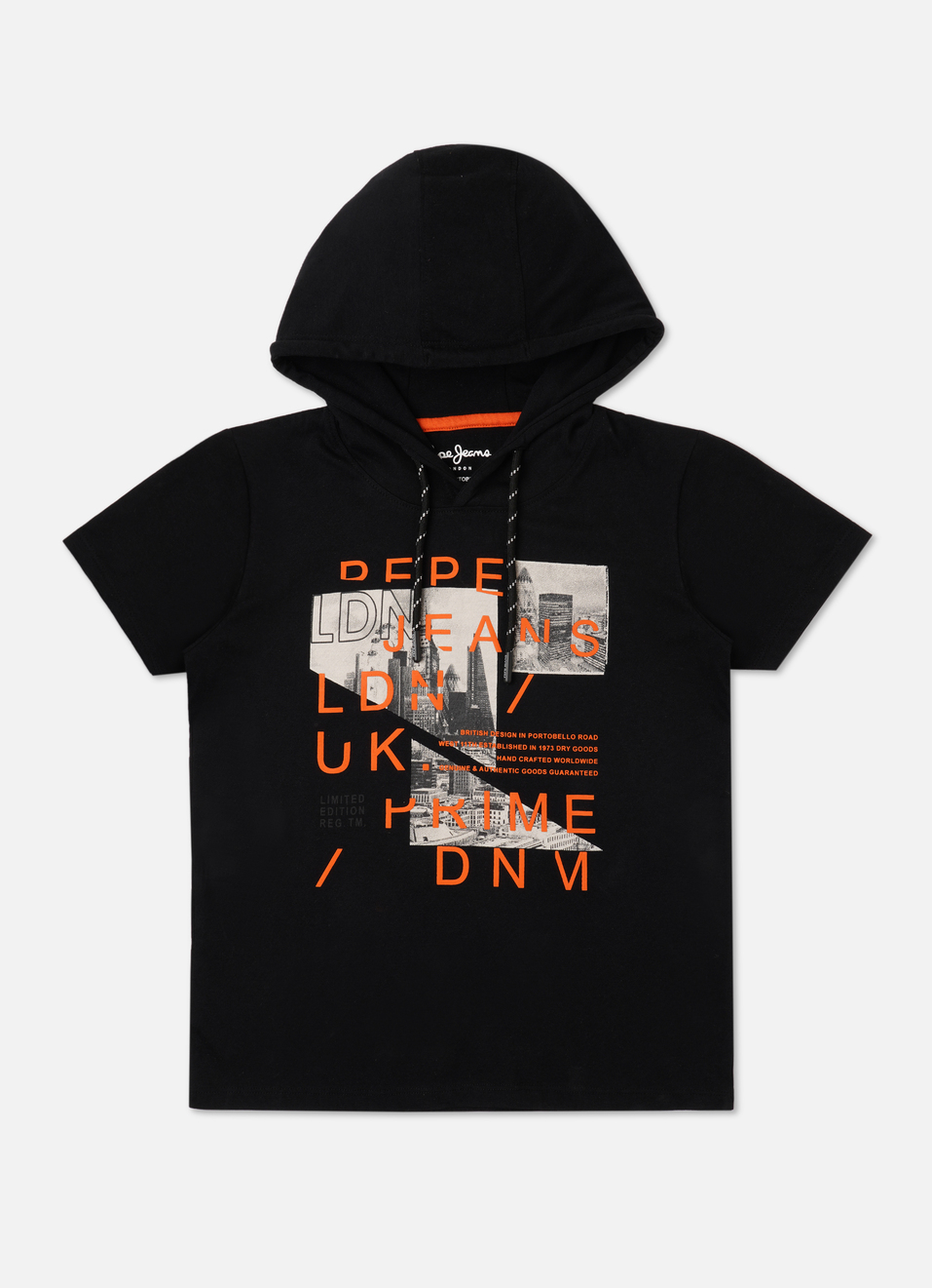 Boys Black Hoodie Short Sleeve T-shirt, , large image number 0