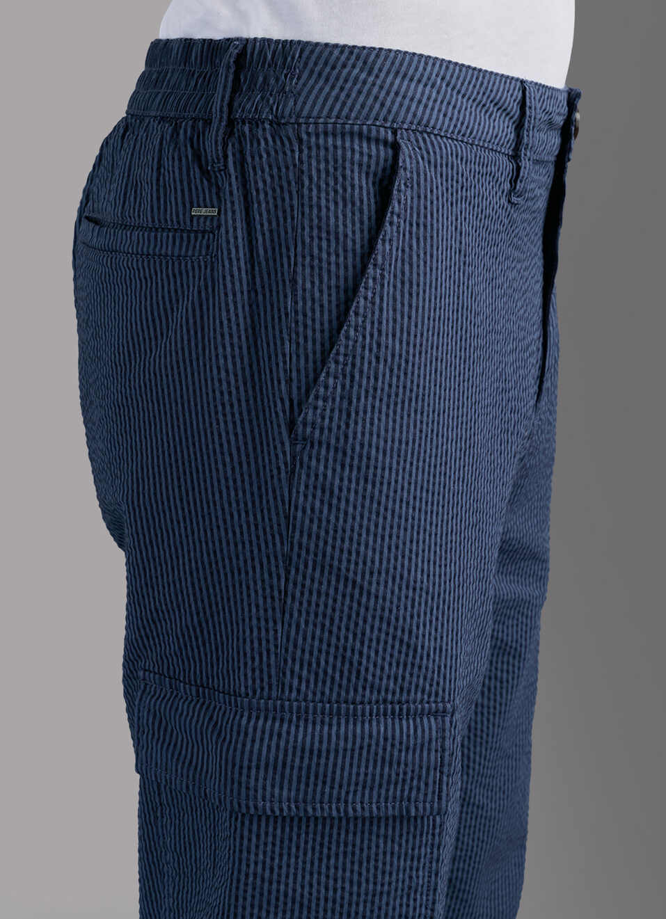 Men Navy Striped Mid Rise Cargo Pants, , large image number 4