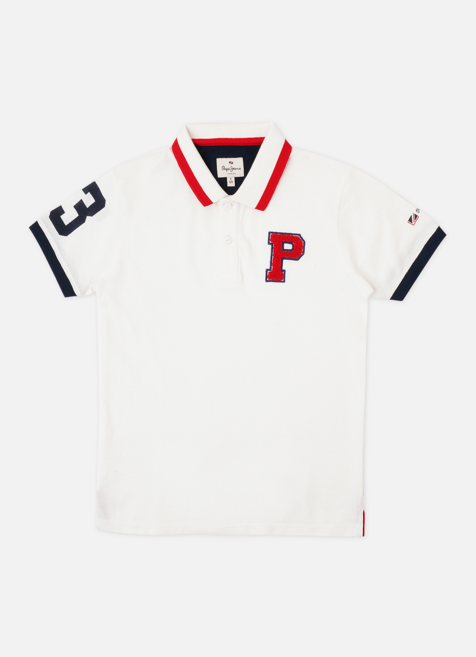 Boys White Ribbed Collar Short Sleeve Polo, , large image number 0
