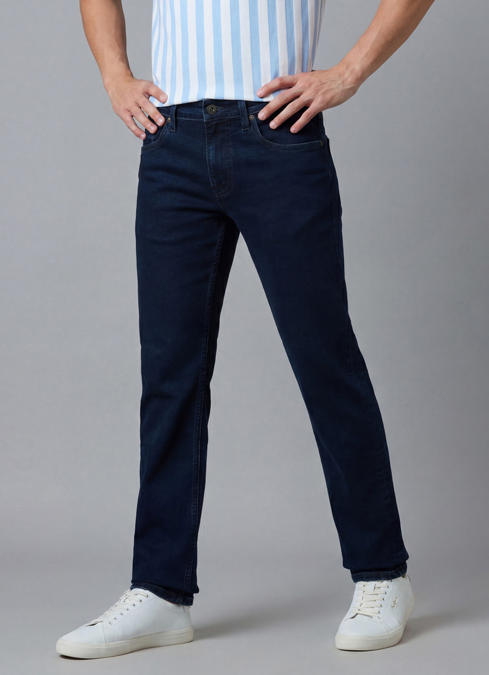 Men Navy Blue Mid Rise Slim Fit Stretchable Jeans, , large image number 0