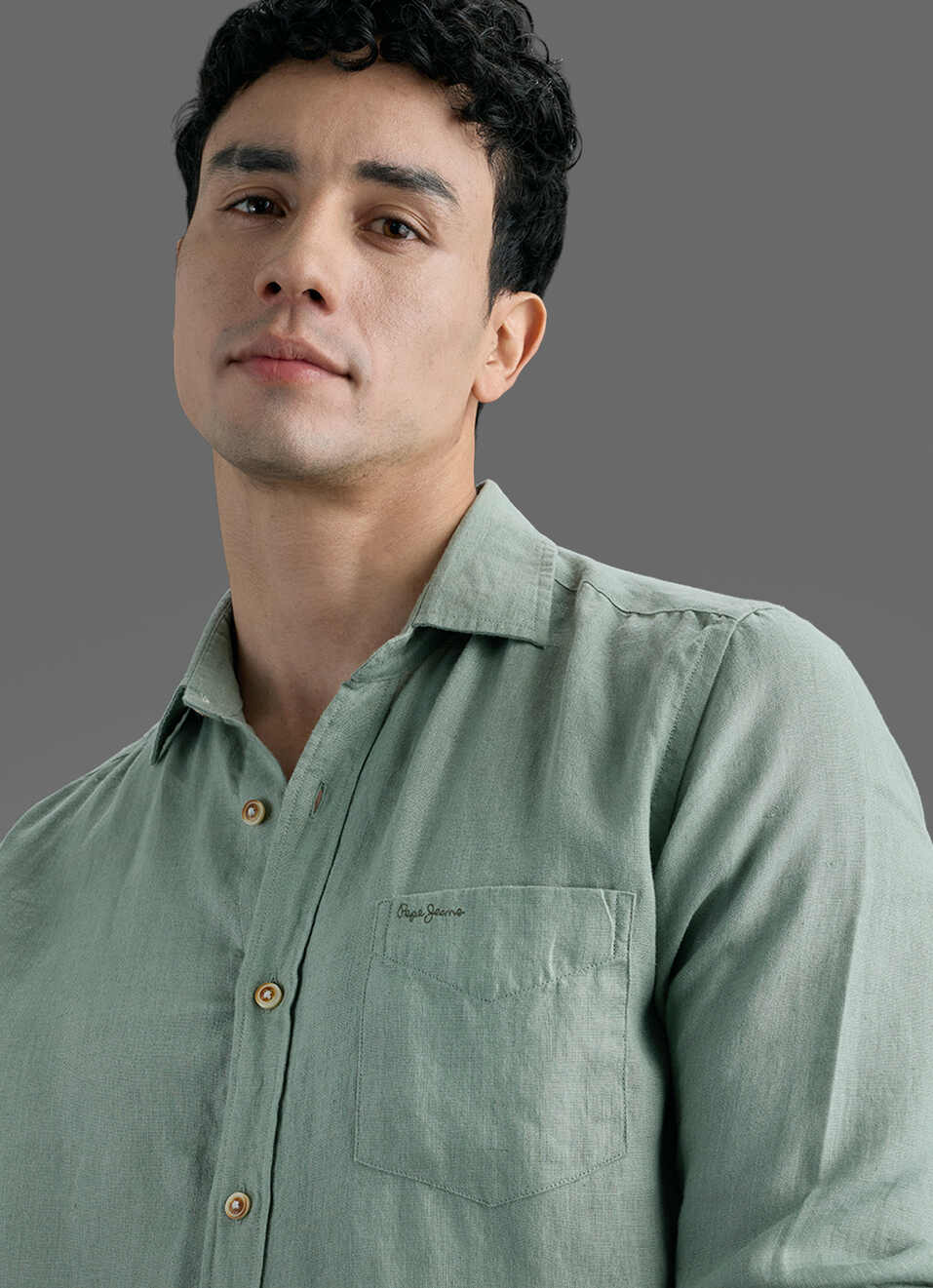 Men Light Green Solid Pure Linen Long Sleeve Shirt, , large image number 4