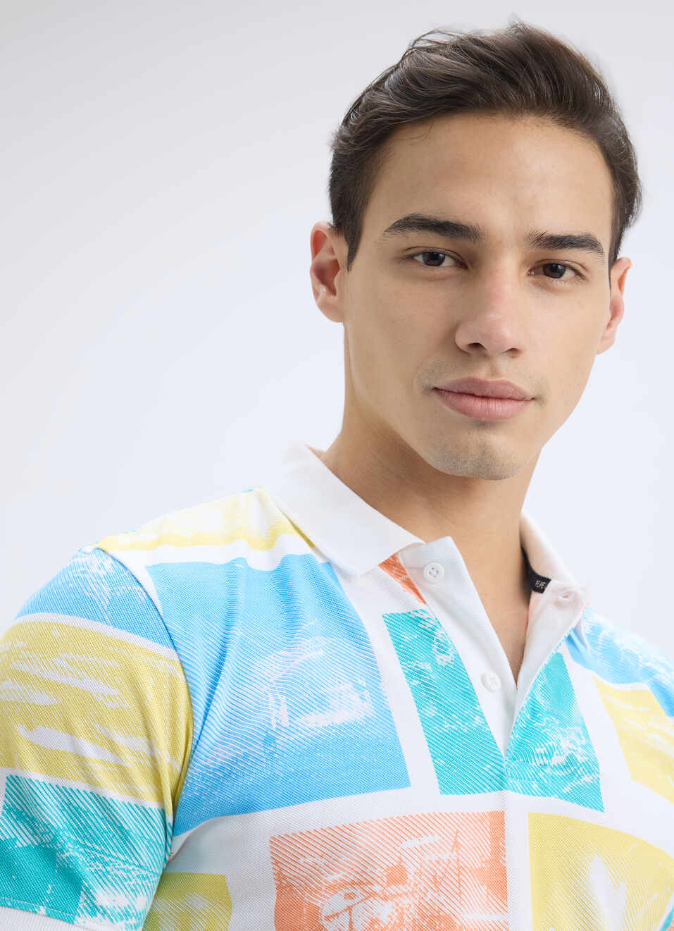 Men White Photographic Print Short Sleeve Polo, , large image number 4