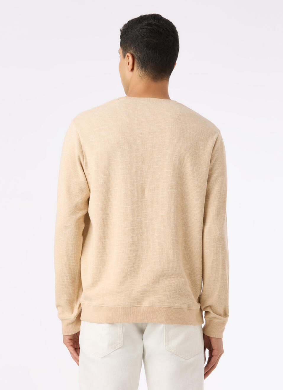 Men Ivory White Textured Crew Neck Sweatshirt, , large image number 2