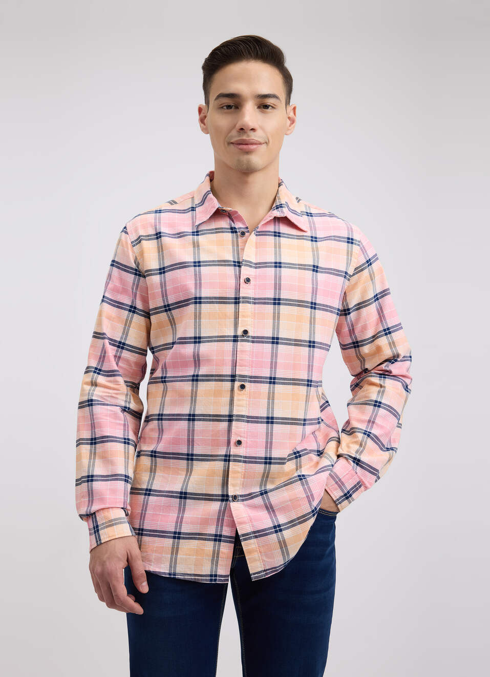 Men Pink Check Full Sleeve Shirt, , large image number 1