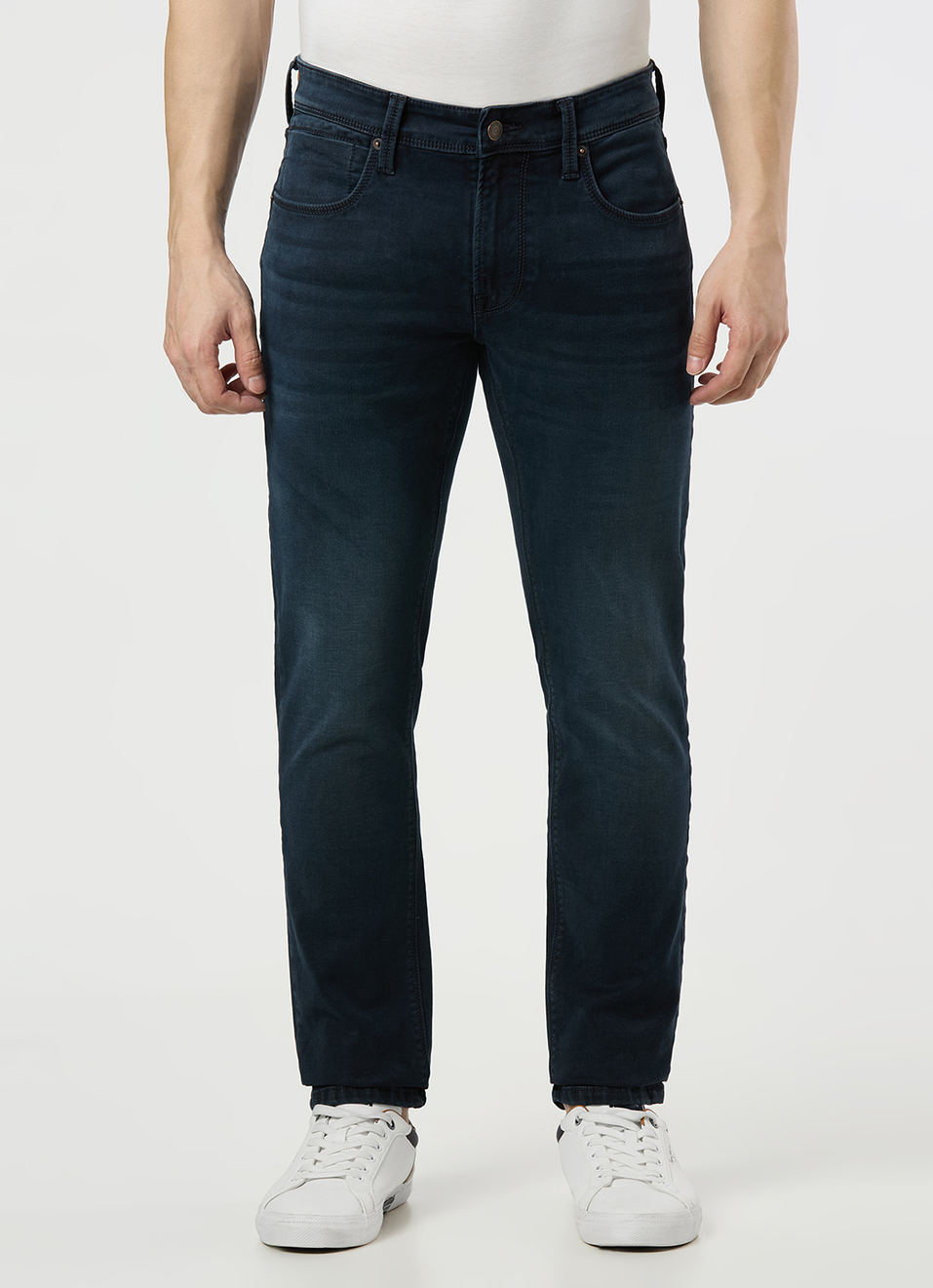 Men Blue Mid Rise Slim Fit Textured Jeans, , large image number 2