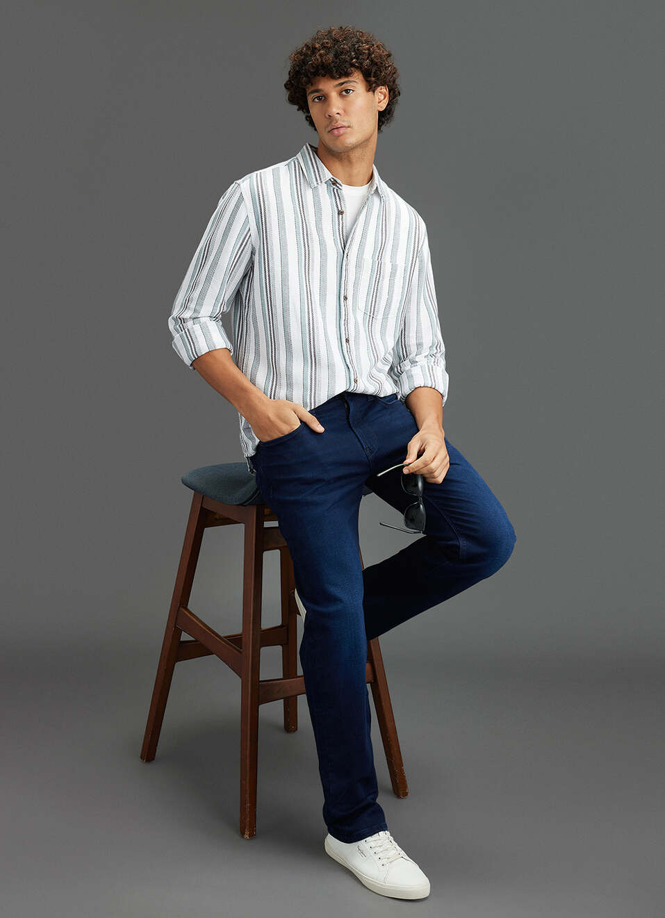 Men Beige Striped Regular Fit Full Sleeve Casual Shirt, , large image number 2