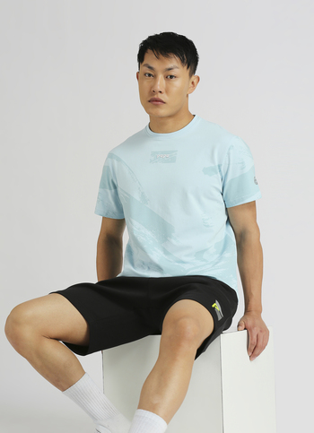 Blue All-over Print Short Sleeve Stretch T-shirt