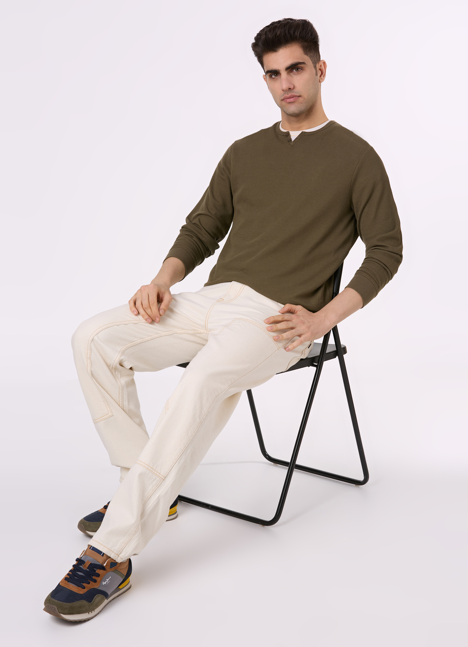 Men Leaf Green Henley Neck Full Sleeve T-shirt, , large image number 5