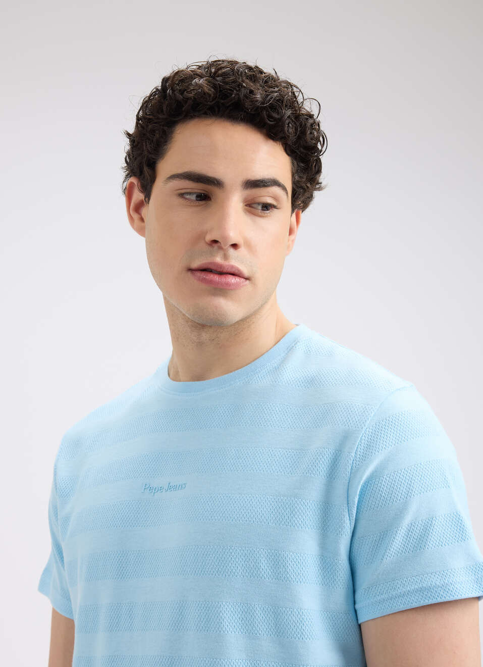 Men Blue Stripe Short Sleeve T-shirt, , large image number 4
