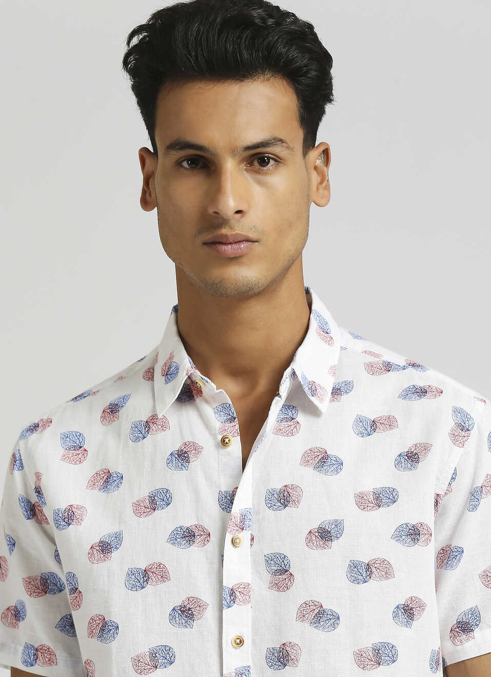 Sky Blue All Over Printed Linen Short Sleeve Shirt, , large image number 4