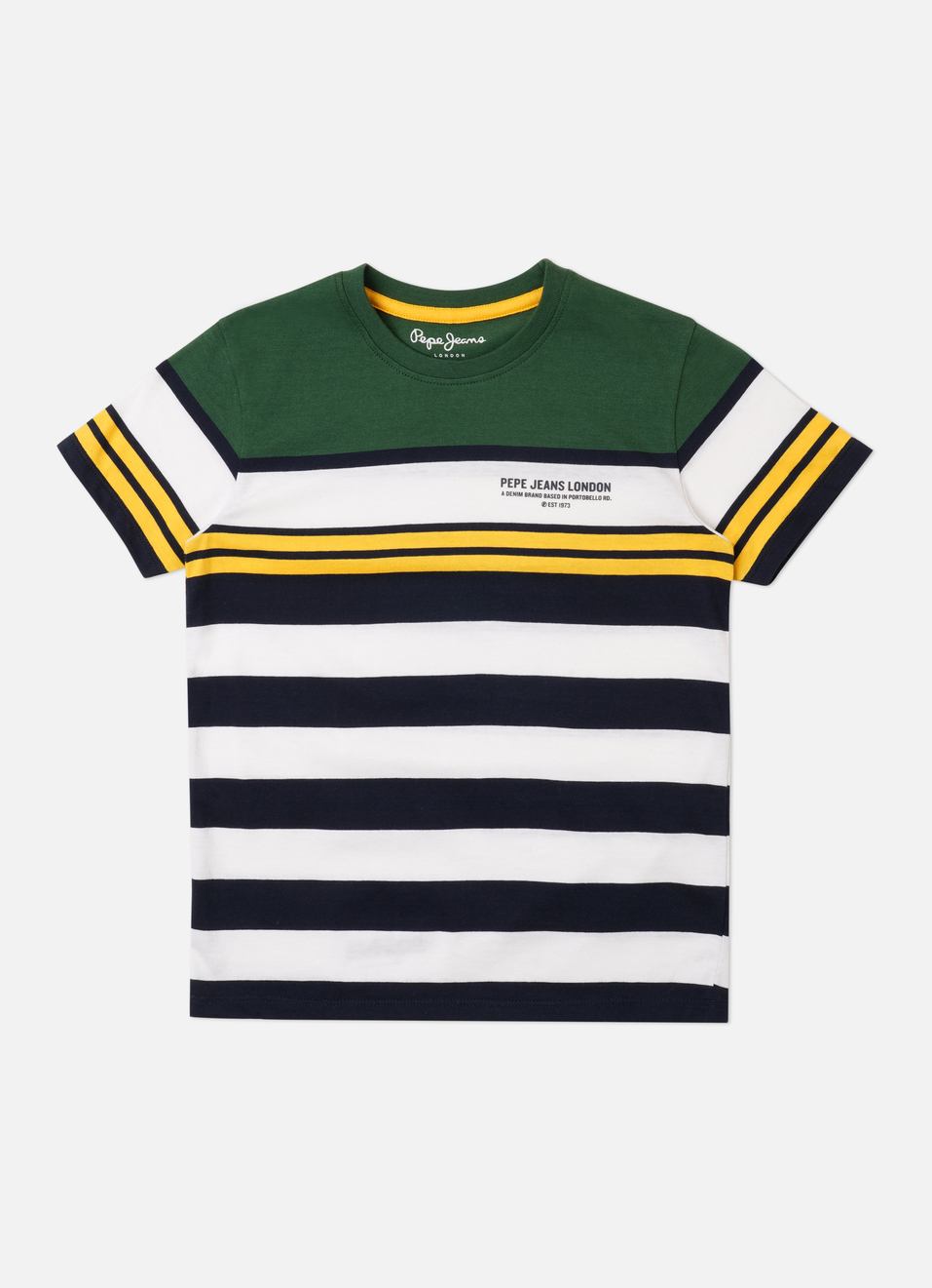 Boys Green Striped Short Sleeve T-shirt, , large image number 0