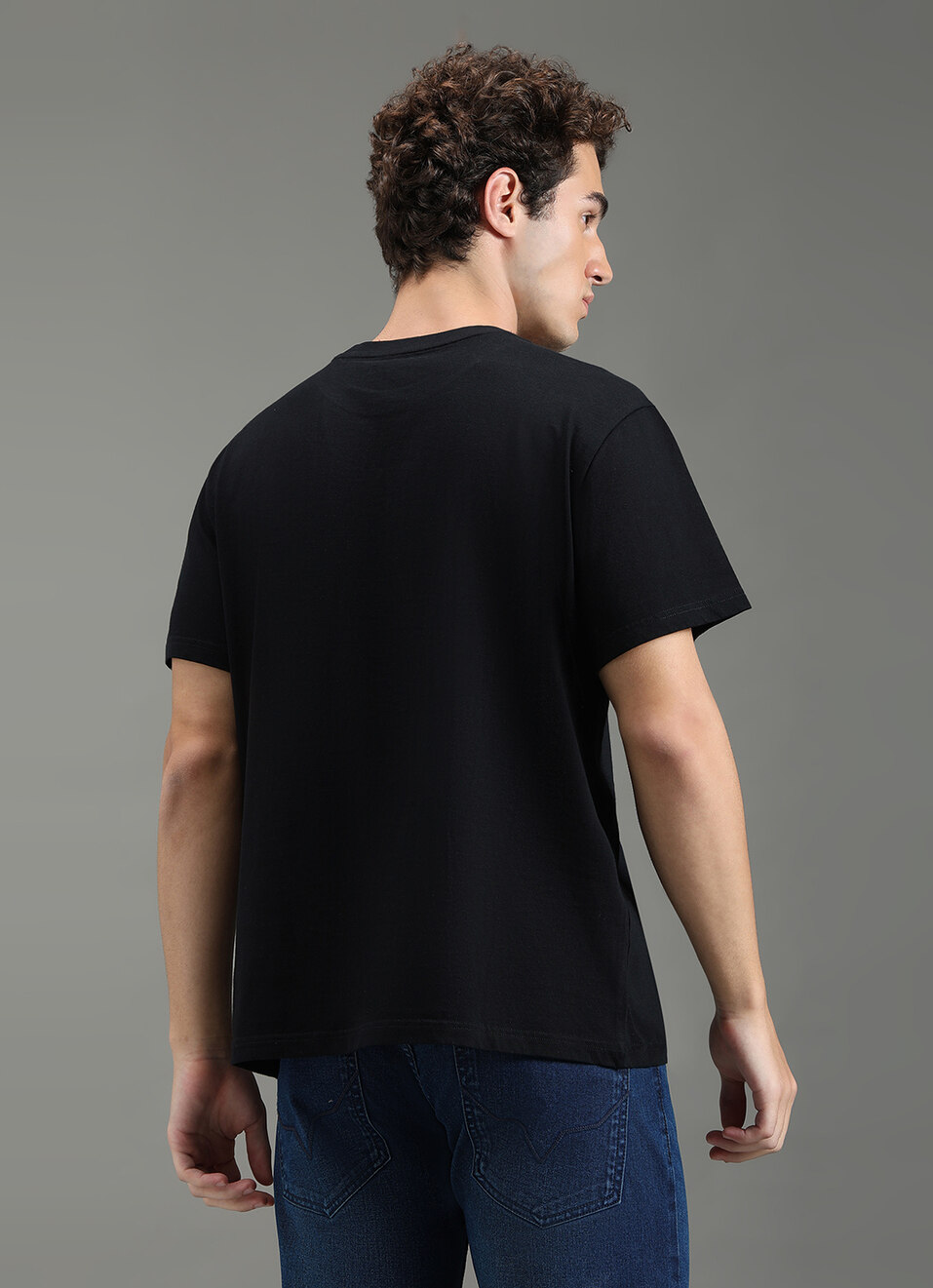 Men Black Graphic Relaxed Fit T-shirt, , large image number 6