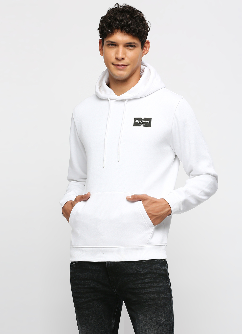 White Printed Hooded Sweatshirt, , large image number 0