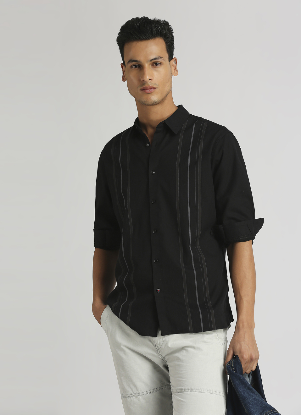 Black Stripes Yarn Dyed Premium Long Sleeve Shirt, , large image number 0