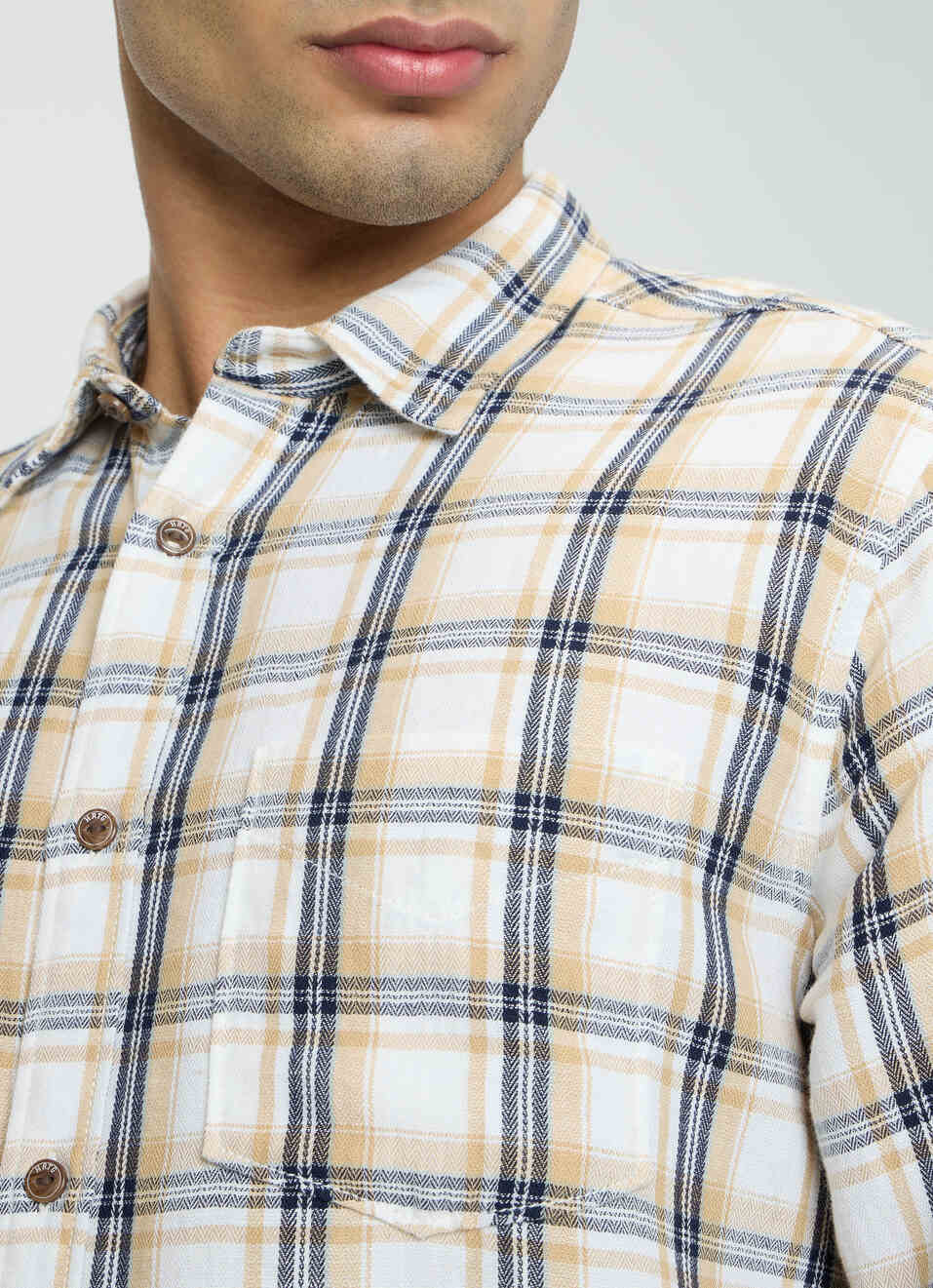Men Beige Checked Shirt, , large image number 6